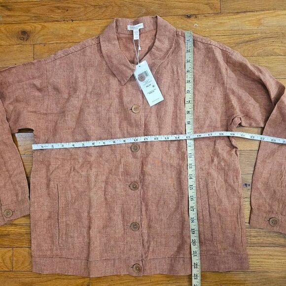 Eileen Fisher Organic Linen Delave Classic Collar Jacket Cinnamon Petite - Picture 8 of 10